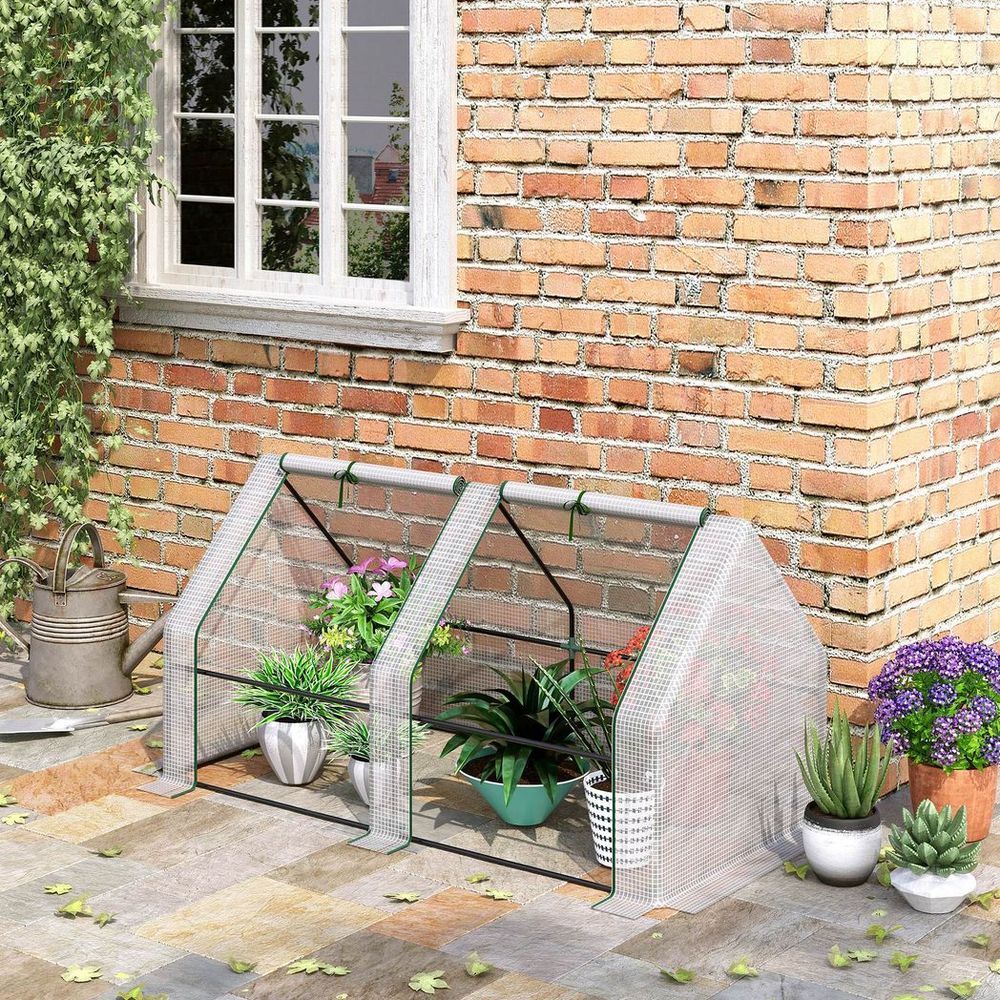 Mini Small Greenhouse Poly tunnel Steeple for Plants Vegetables White - anydaydirect