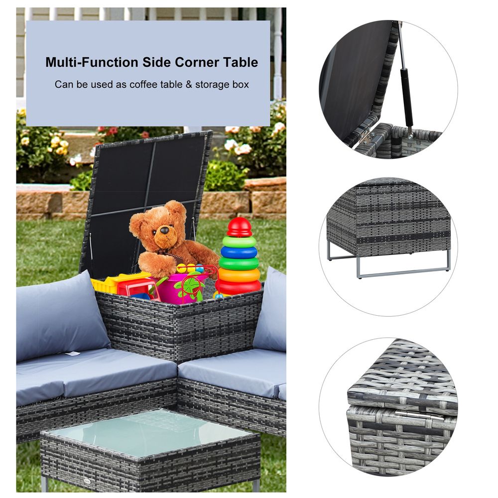 4-Piece PE Rattan Outdoor Garden Furniture Set Mixed Grey - anydaydirect