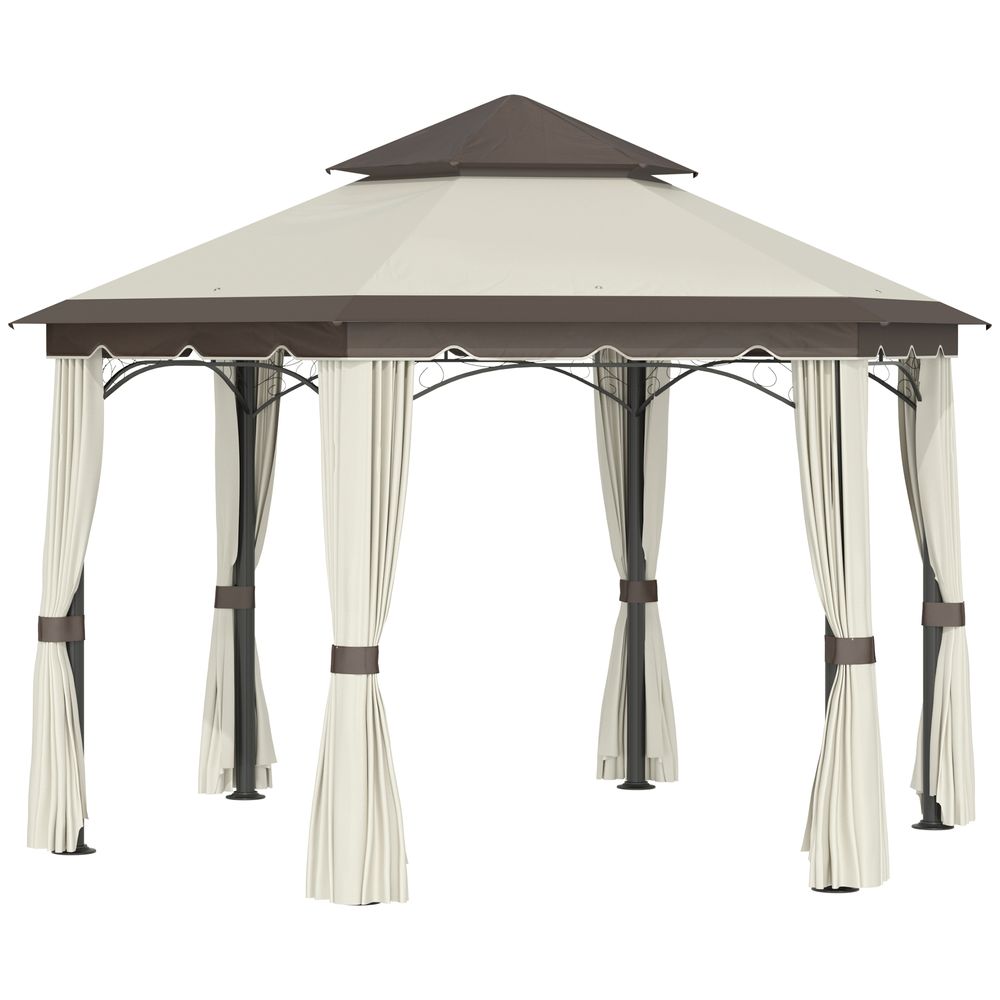 Outsunny 3.4m Steel Gazebo Pavillion for Outdoor w/ Curtains and 2 Tier Roof - anydaydirect
