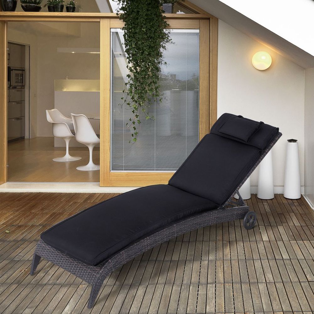 Outsunny Garden Sun Lounger Chair Cushion Reclining Relaxer Indoor Outdoor Black - anydaydirect