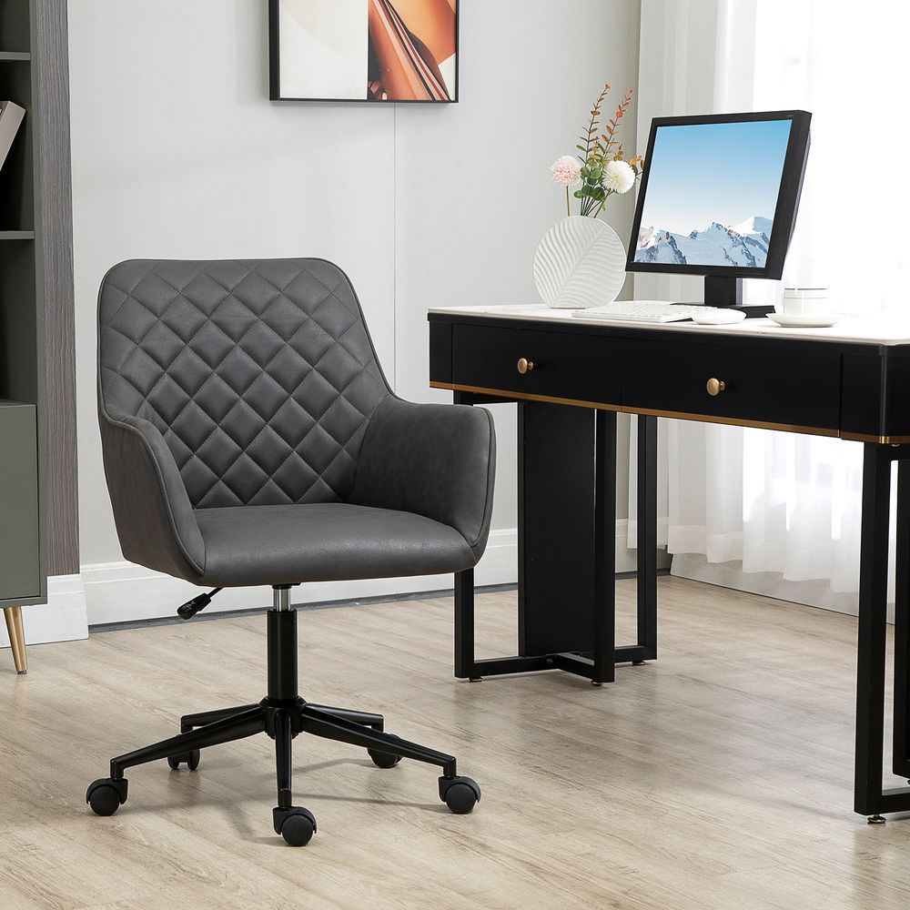 Argyle Office Chair Leather-Feel Fabric Home Study Leisure  Wheels Vinsetto - anydaydirect