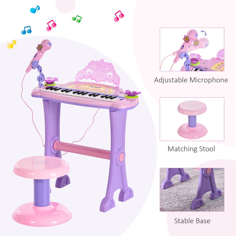 Mini Battery Organ Piano Microphone Stool 32 Key Keyboard Kids Toy - anydaydirect