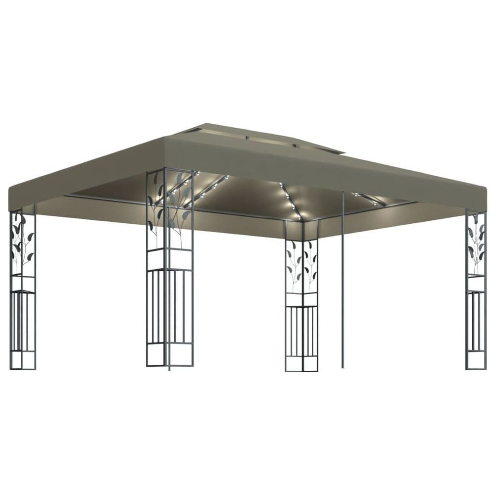 Gazebo Tent with Double Roof & LED String Lights 3x4 m - anydaydirect