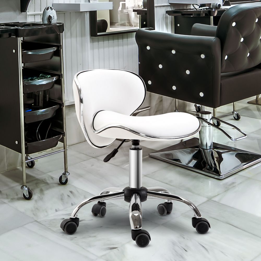 Office Chair Beauty Salon Rolling Technician Stool Chair Low Back White HOMCOM - anydaydirect