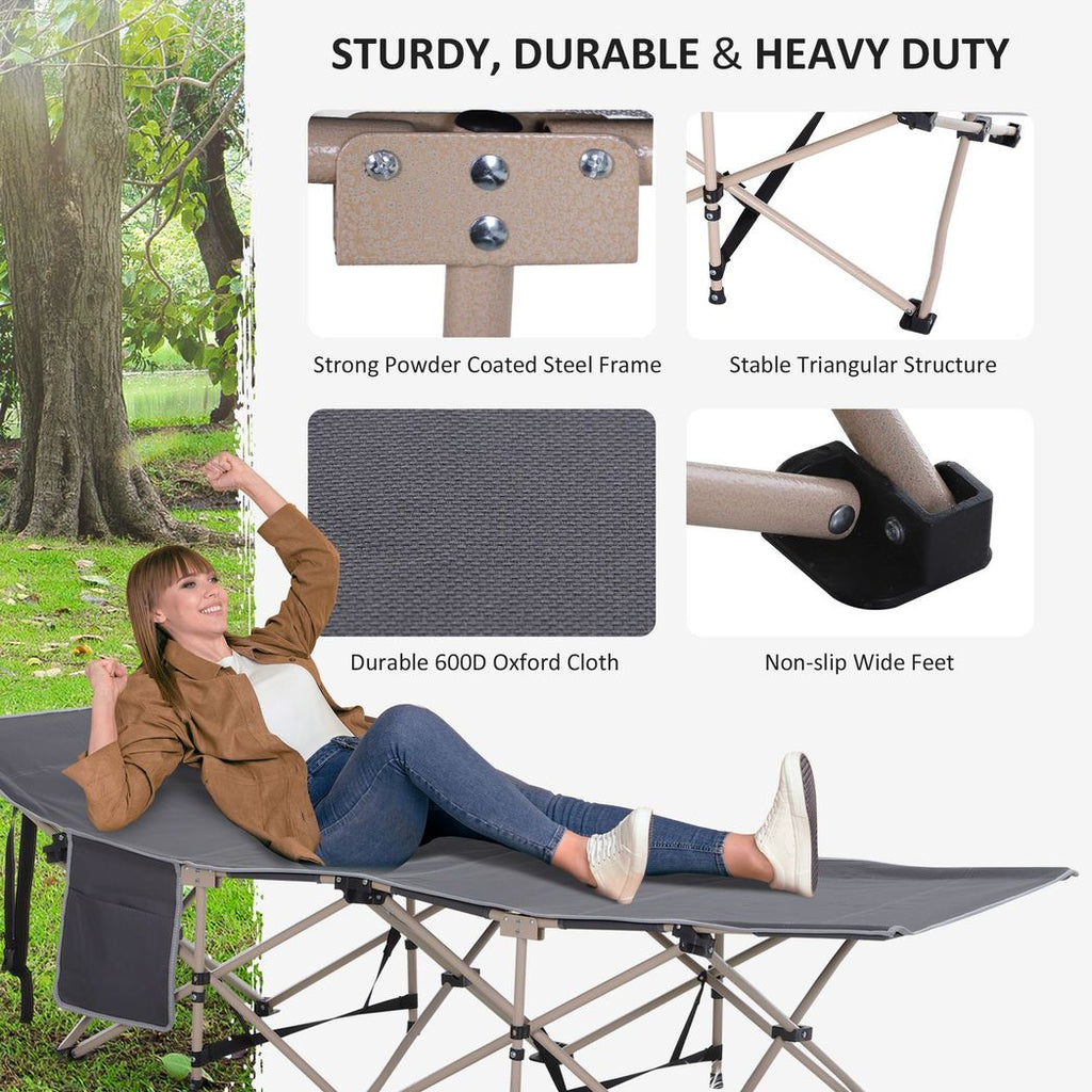 Outsunny Single Portable Outdoor Military Sleeping Bed Camping Cot Grey - anydaydirect