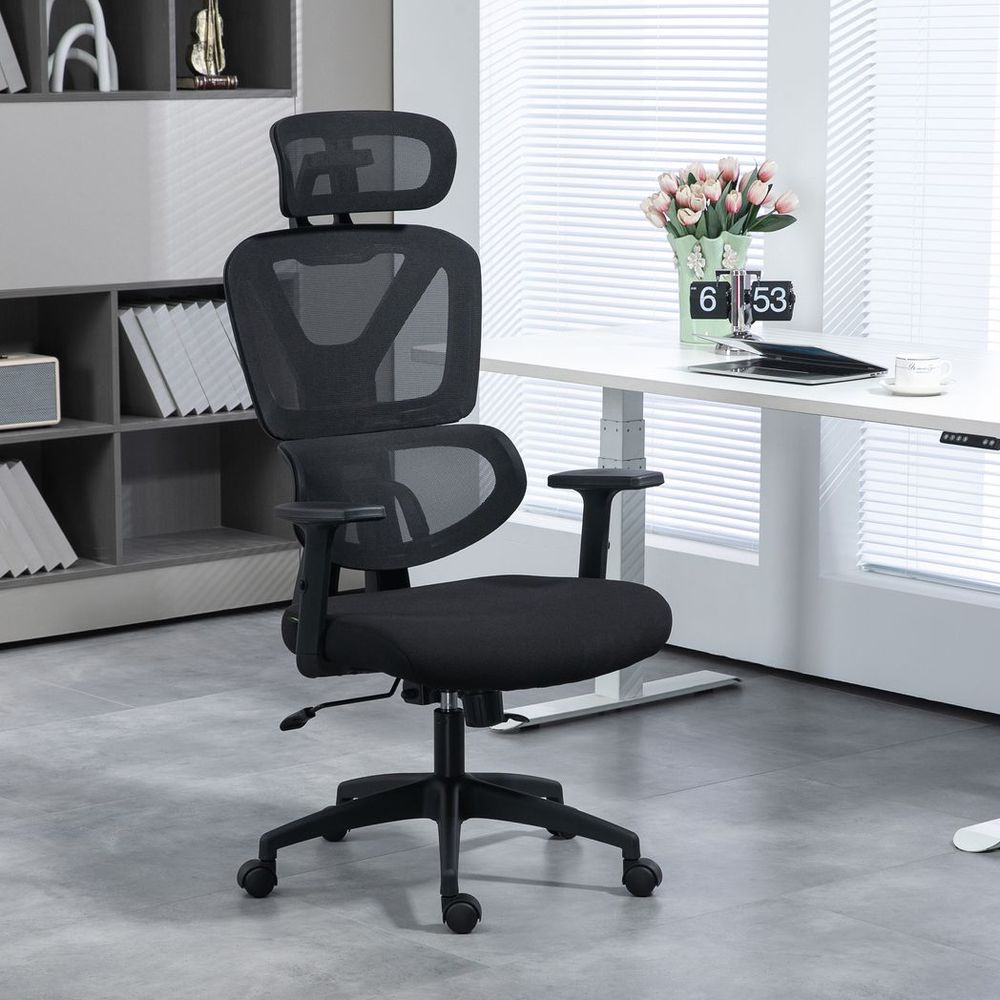 Vinsetto Mesh Office Chair Swivel Desk Chair w/ Adjustable Height Headrest Black - anydaydirect