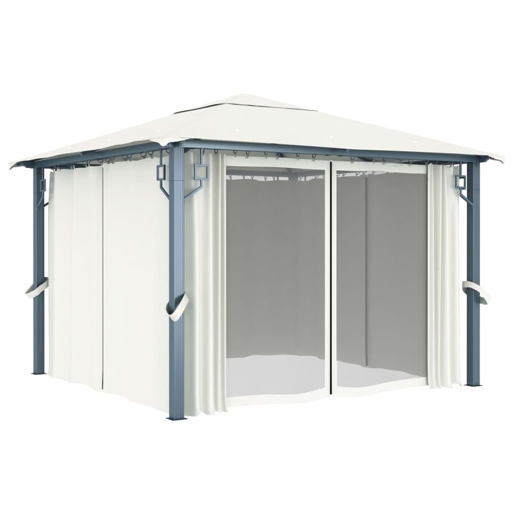 Gazebo Tent with Curtain & LED String Lights Anthrecite, Cream & Taupe - anydaydirect