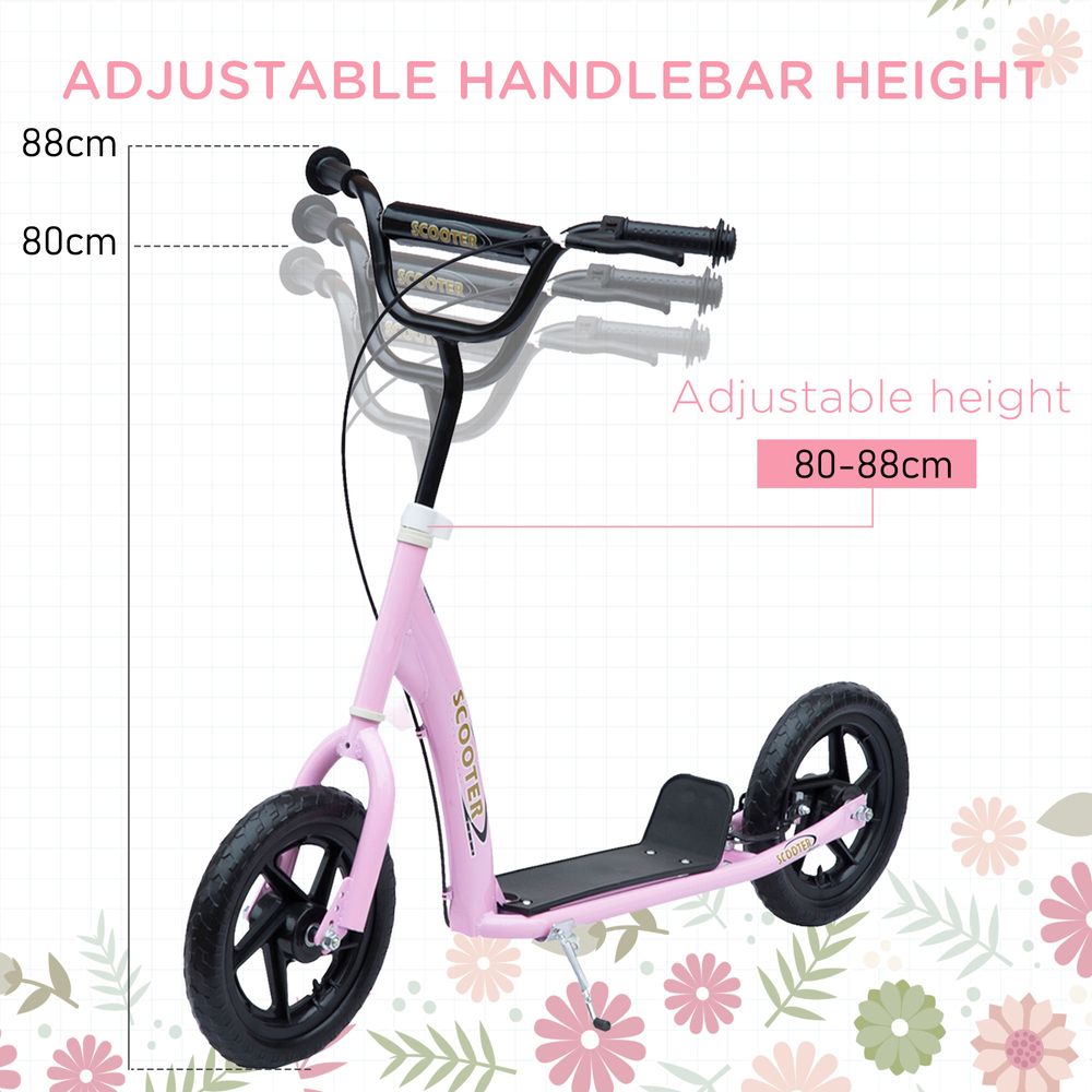 Push Scooter Teen Kids Stunt Bike Ride On with 12" EVA Tyres, Pink HOMCOM - anydaydirect