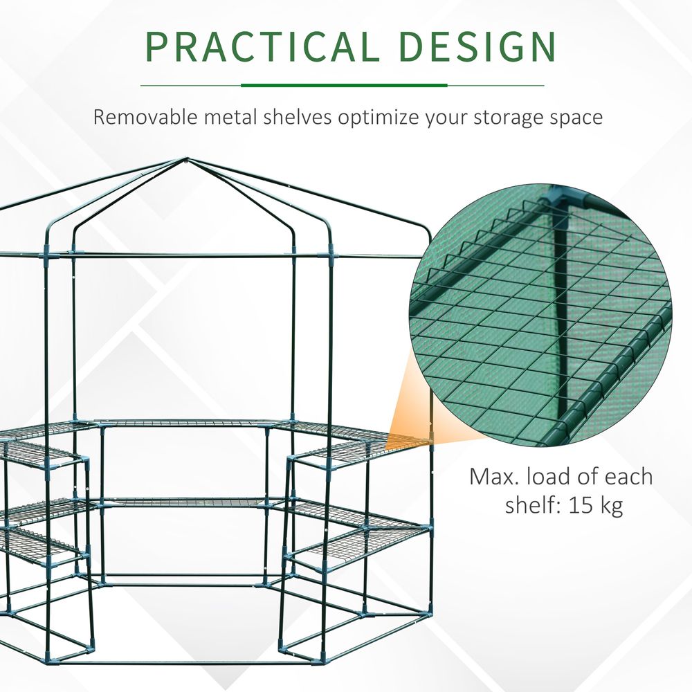 Hexagon Walk-in 3-Tier Portable Greenhouse, ?194x225H cm - anydaydirect