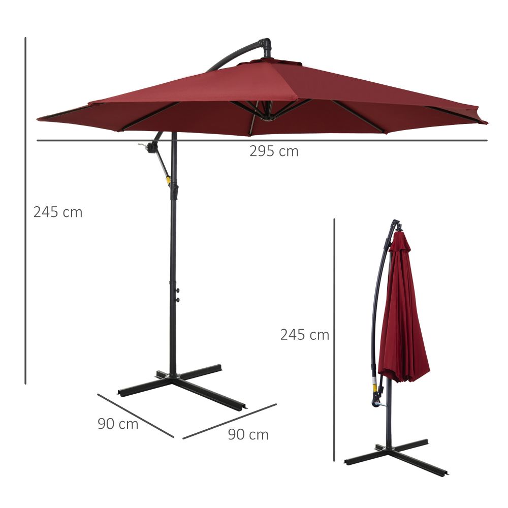 3(m) Garden Banana Parasol Cantilever Umbrella w/ Base, Wine Red Outsunny - anydaydirect