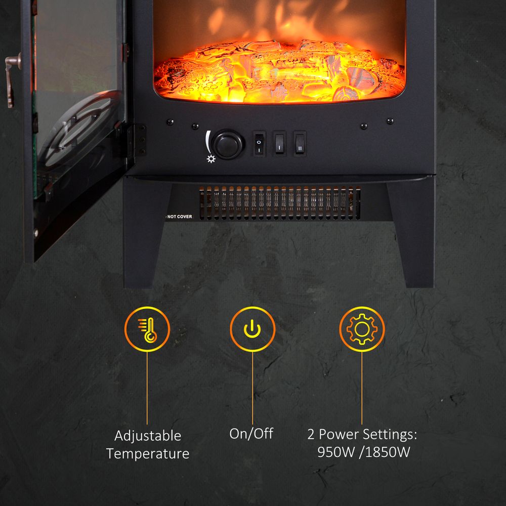 Electric Heater Freestanding Fireplace Artificial Flame Tempered Glass Casing - anydaydirect