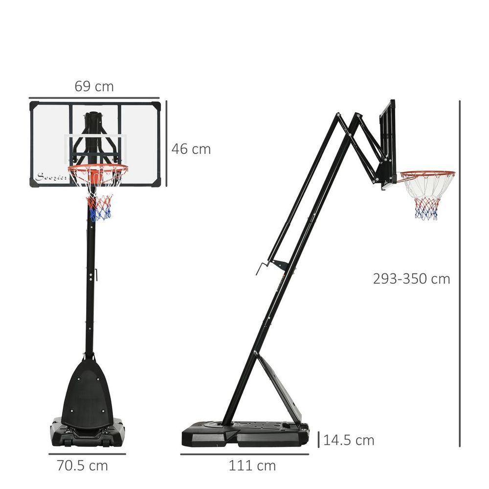 Adjustable Basketball Hoop with Weighted Base, Wheels, 2.4-2.9m - anydaydirect