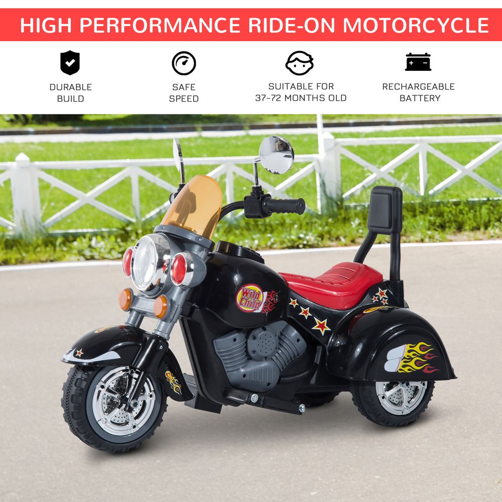 6V Kids Electric Motorbike Child Ride On Toy w/ Lights Sound Black HOMCOM - anydaydirect