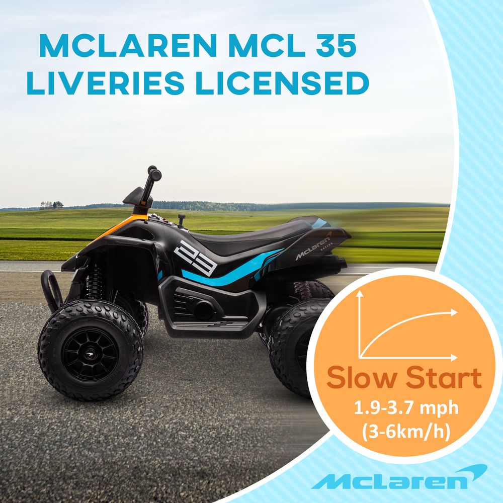 McLaren MCL 35 Liveries Licensed 12V Quad Bike w/ Suspension Wheels - Black - anydaydirect