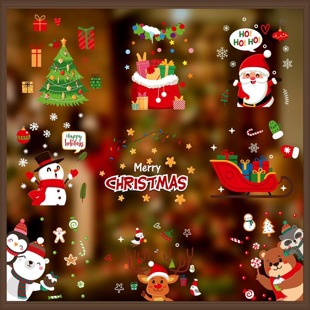 9 Sheets Christmas Window Stickers Double-side PVC Reusable Window Cling - anydaydirect