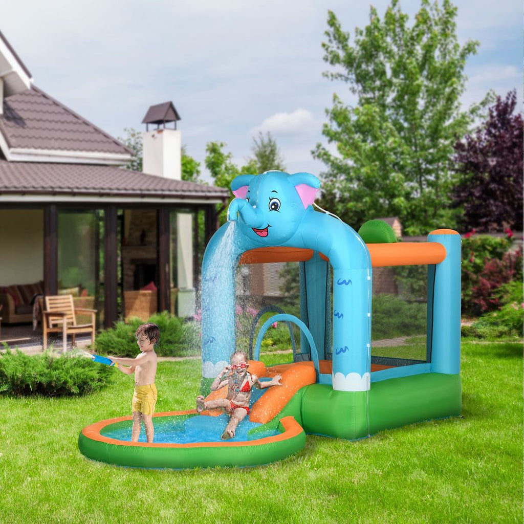 Outsunny 4 in 1 Inflatable Elephant-Themed Water Park, for 3-8 Years - anydaydirect