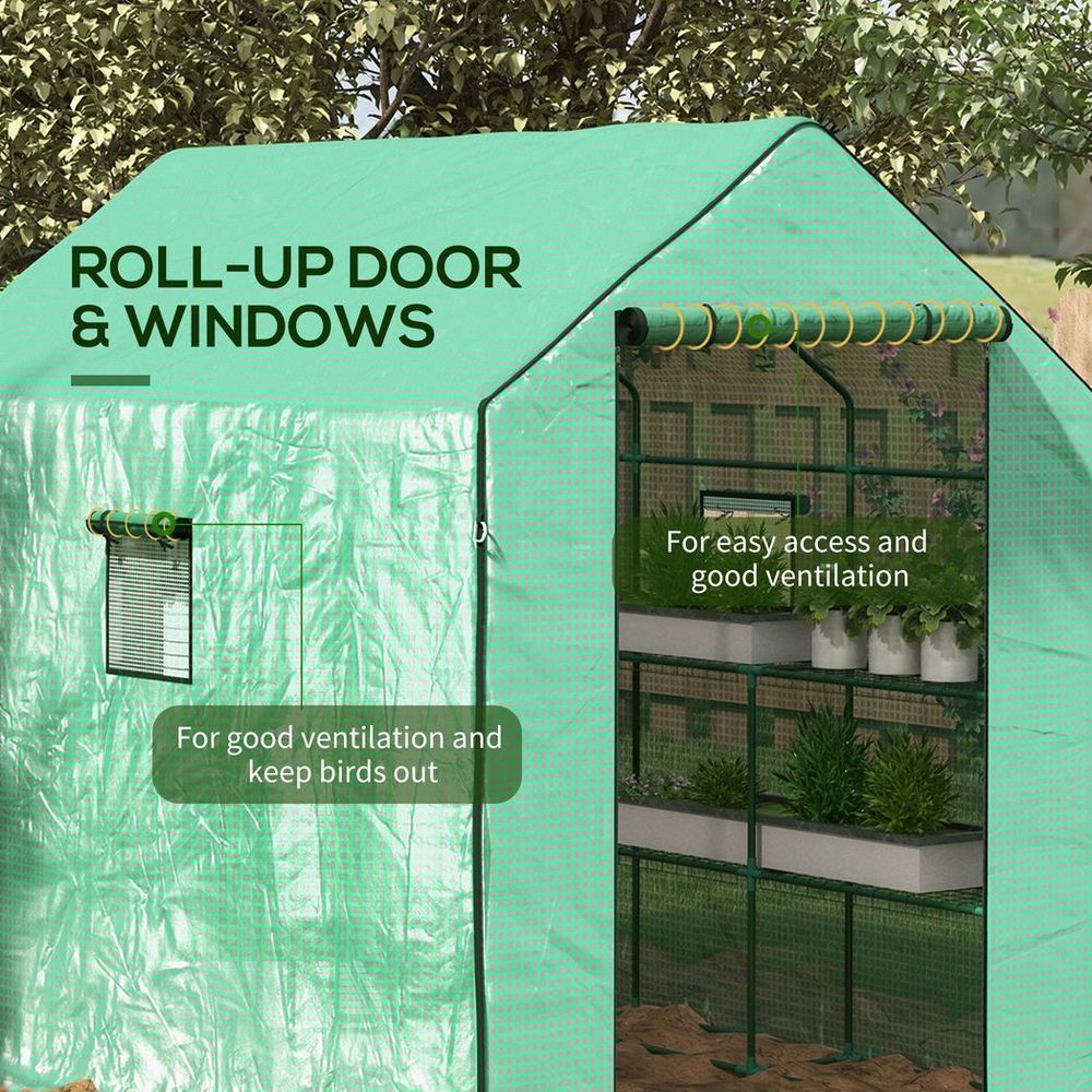 Outsunny Walk-in Outdoor Green House with Door and Mesh Windows, Green - anydaydirect