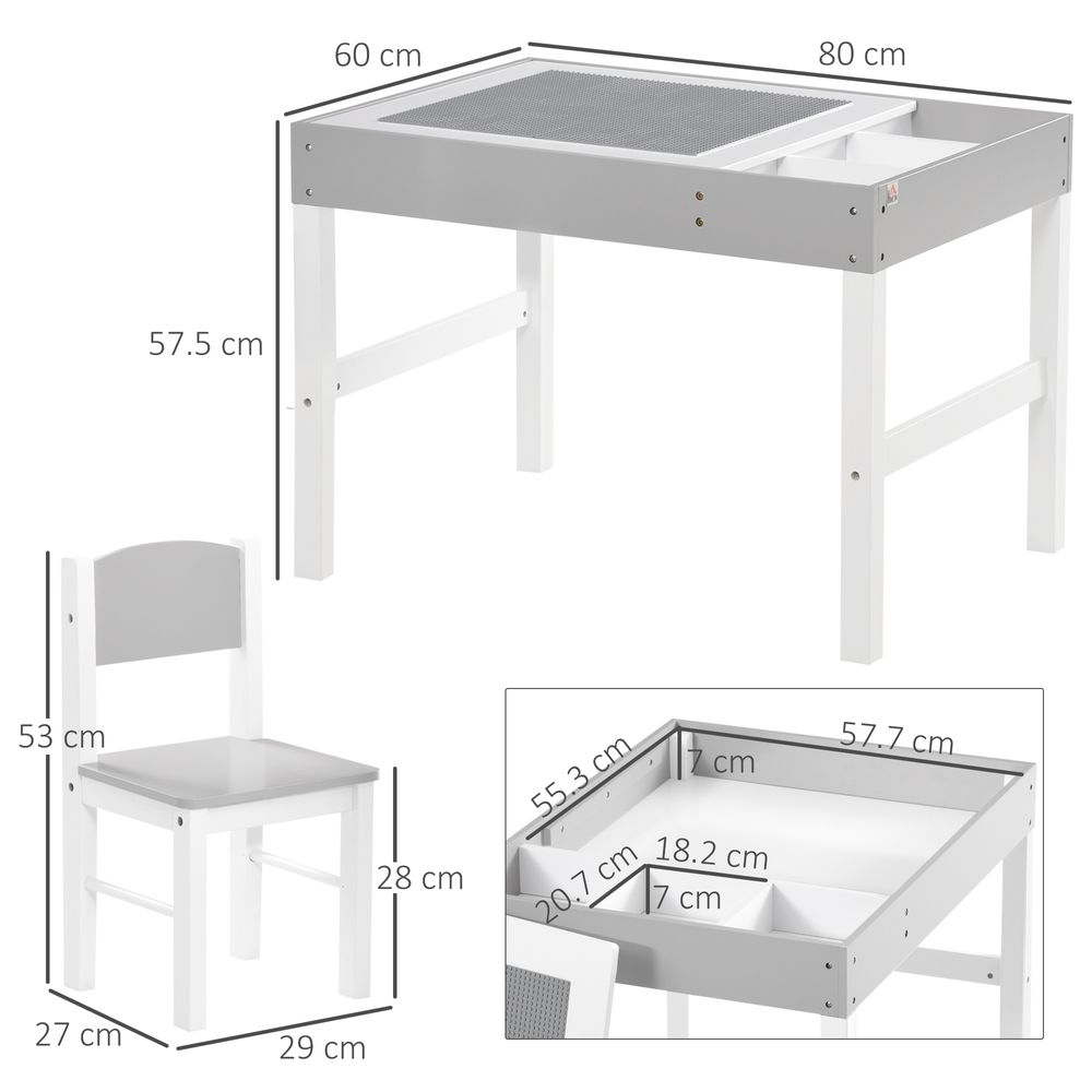 Kids Table and Chair Set Toddler Desk and Chair Set w/ Storage - Grey - anydaydirect