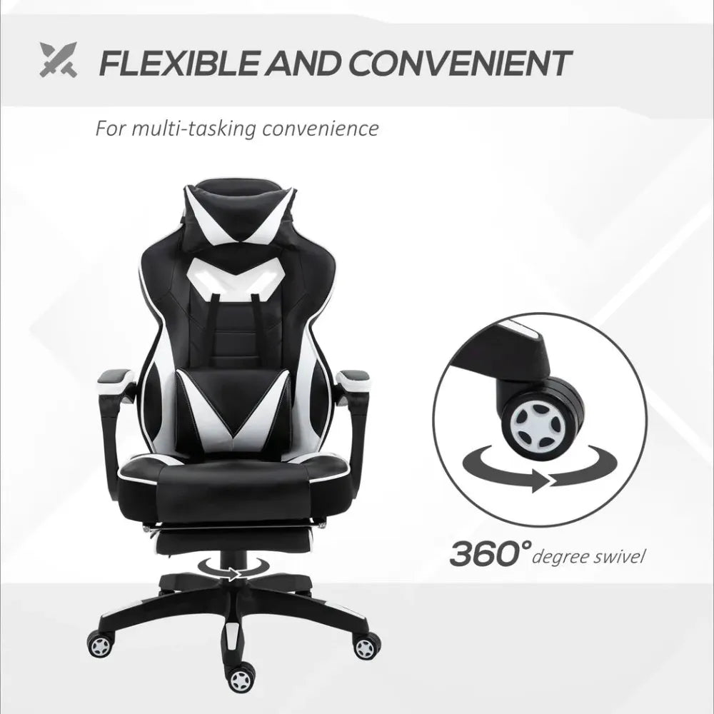 Gaming Chair Ergonomic Reclining w/ Manual Footrest Wheels Stylish Office White - anydaydirect