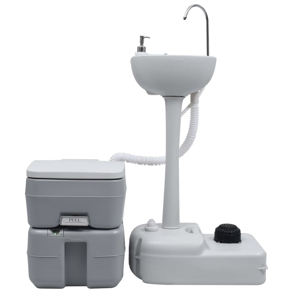 Portable Camping Toilet and Handwash Stand Set Grey - anydaydirect