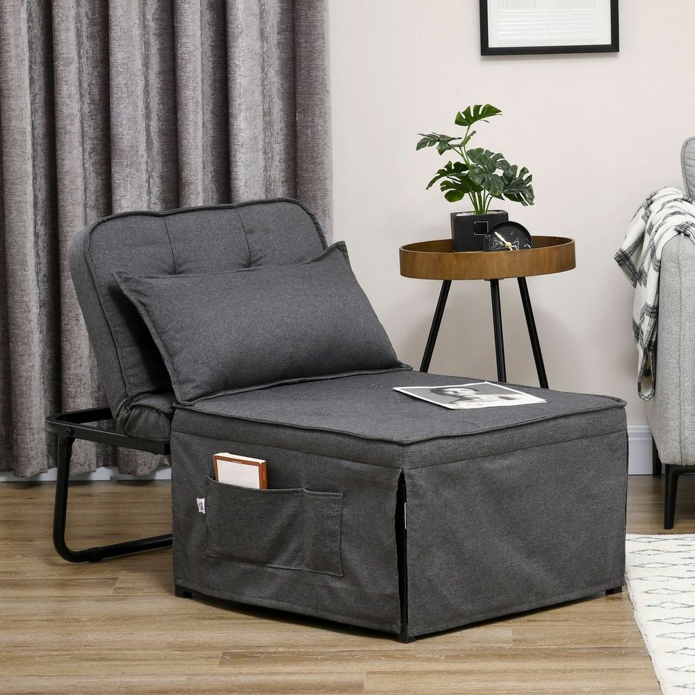 HOMCOM Folding Sleeper Chair Bed with Pillow and Side Pockets, Charcoal Grey - anydaydirect