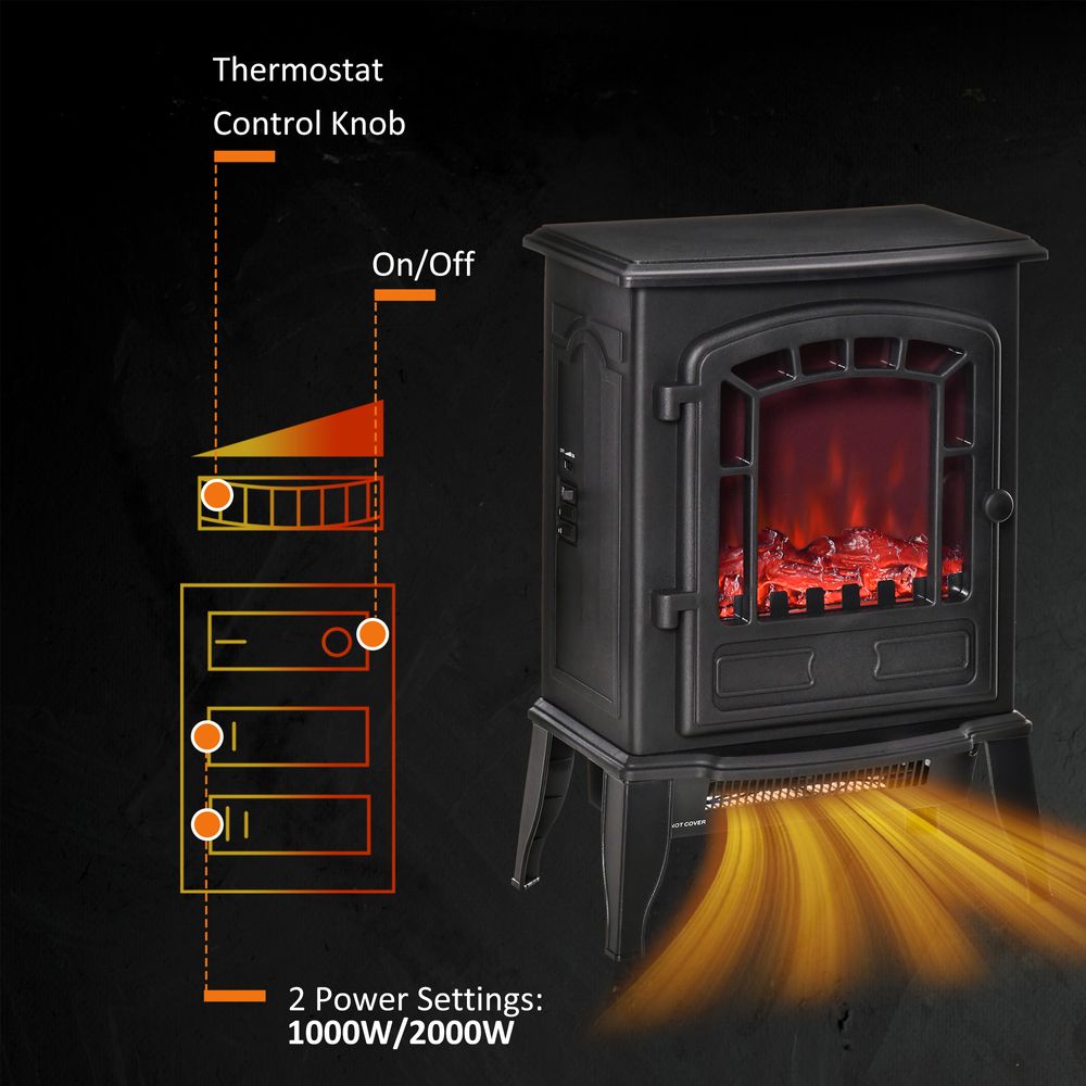 Free standing Electric Fireplace Stove Flame Effect Overheat Safety Protectio - anydaydirect