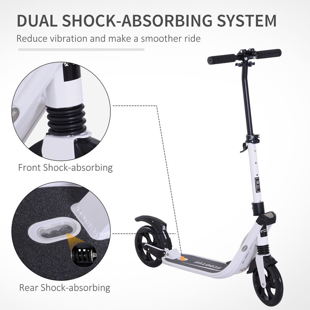 Folding Kick Scooter Teens Adult Ride On Adjustable 2 Big Wheels White HOMCOM - anydaydirect