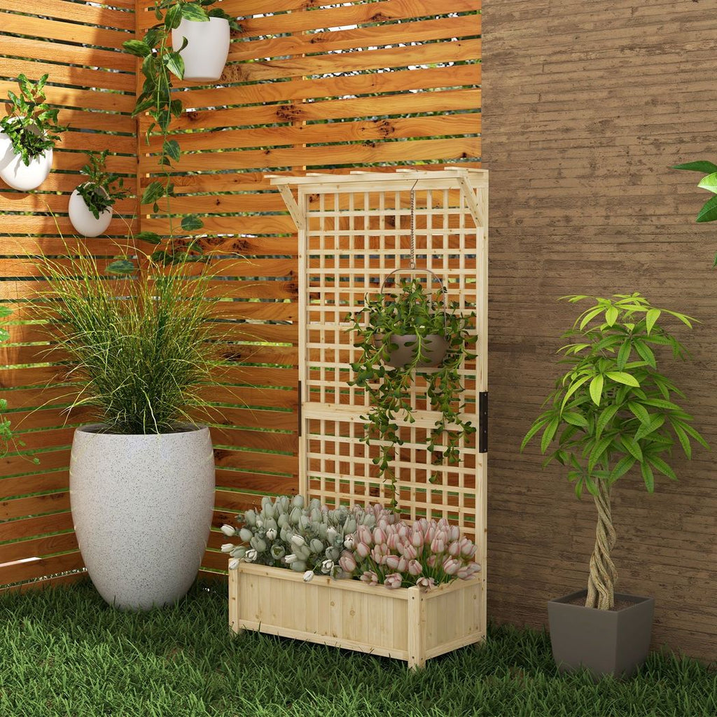 Outsunny Wood Planter with Trellis for Climbing Plants Vines Planter Box Natural - anydaydirect