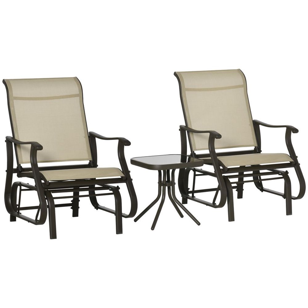 3PCS Outdoor Gliding Chairs w/ Table Set Patio Garden Furniture Khaki - anydaydirect