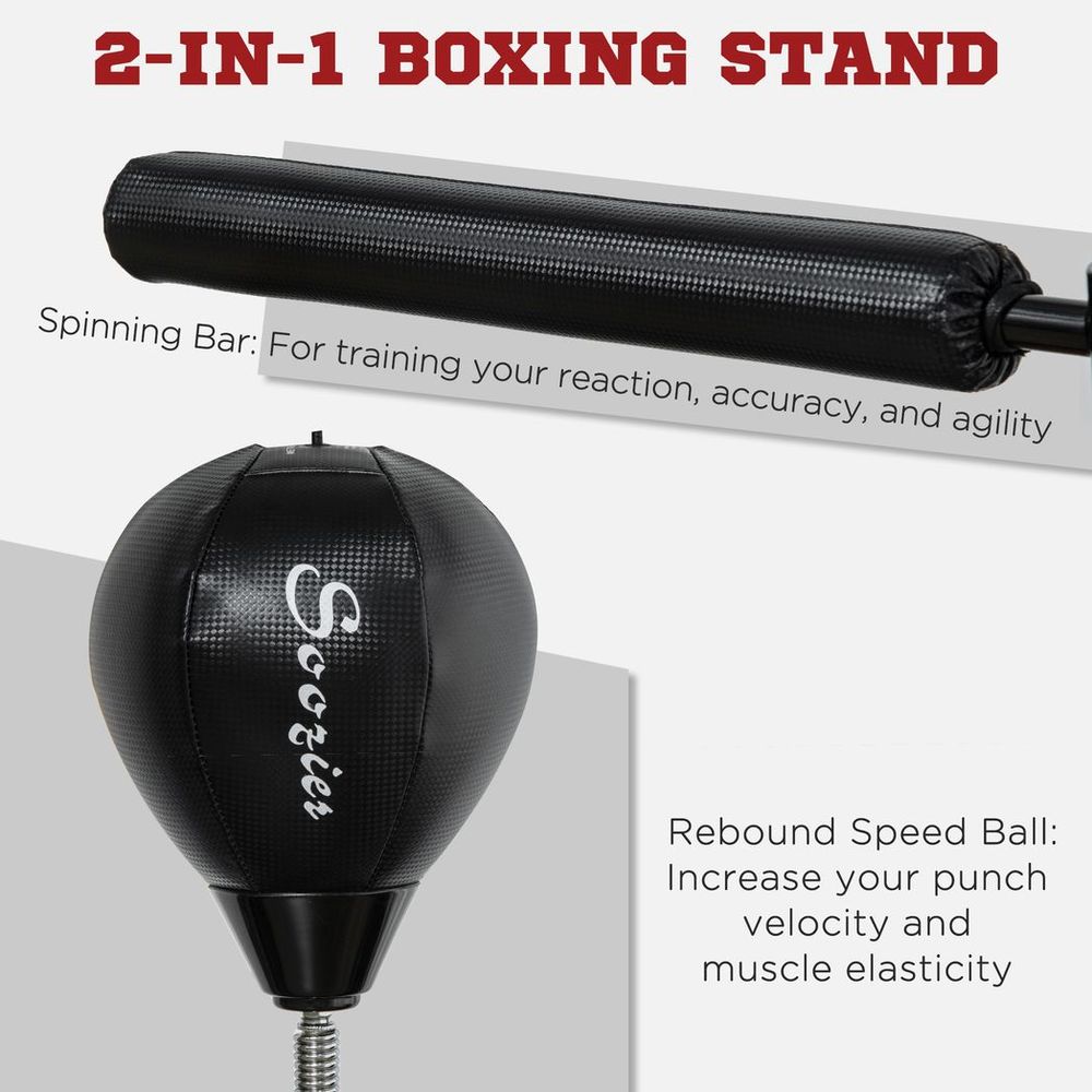 SPORTNOW Adjustable Speed Bag, Boxing Bag with Stand, Reflex Bar, Black - anydaydirect