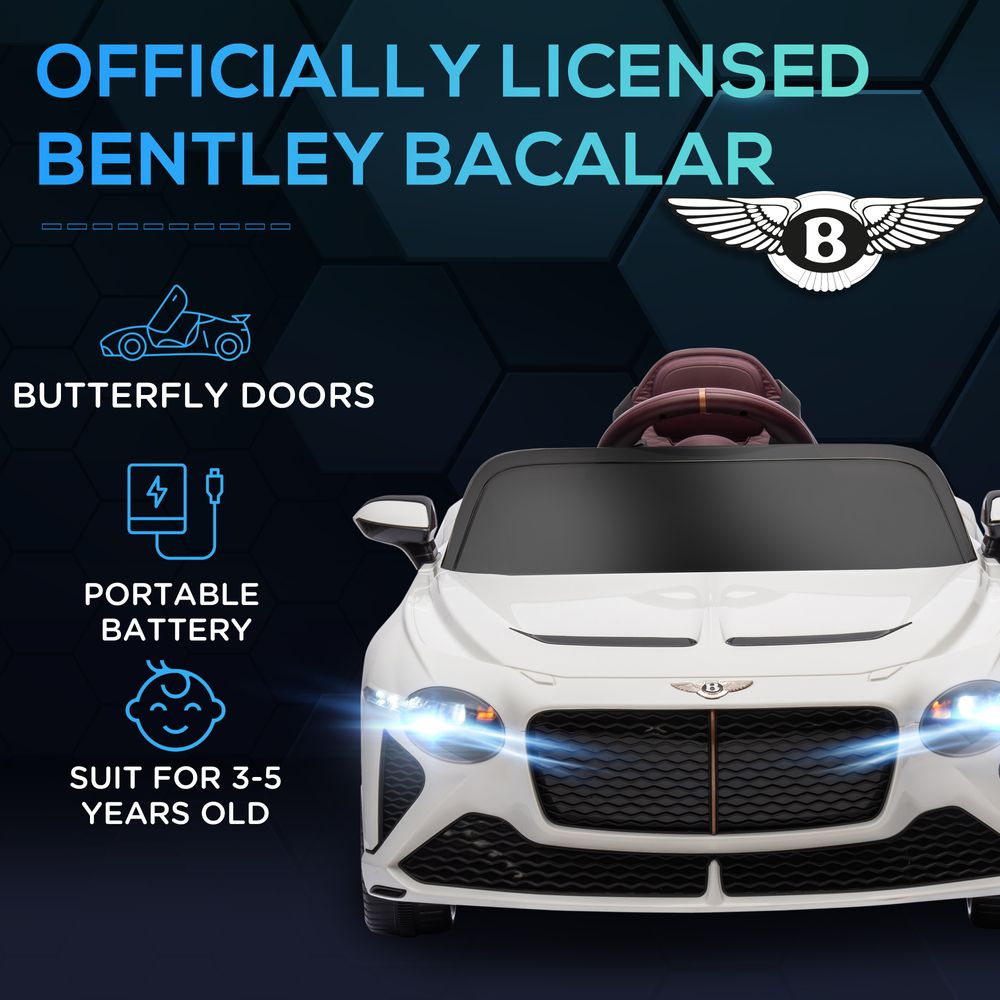 Bentley Bacalar Licensed 12V Kids Electric Car w/ Portable Battery - White - anydaydirect