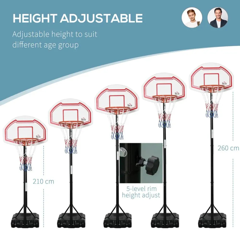 Outdoor Adjustable Basketball Hoop Stand w/ Wheels, Stable Base 258-314cm - anydaydirect