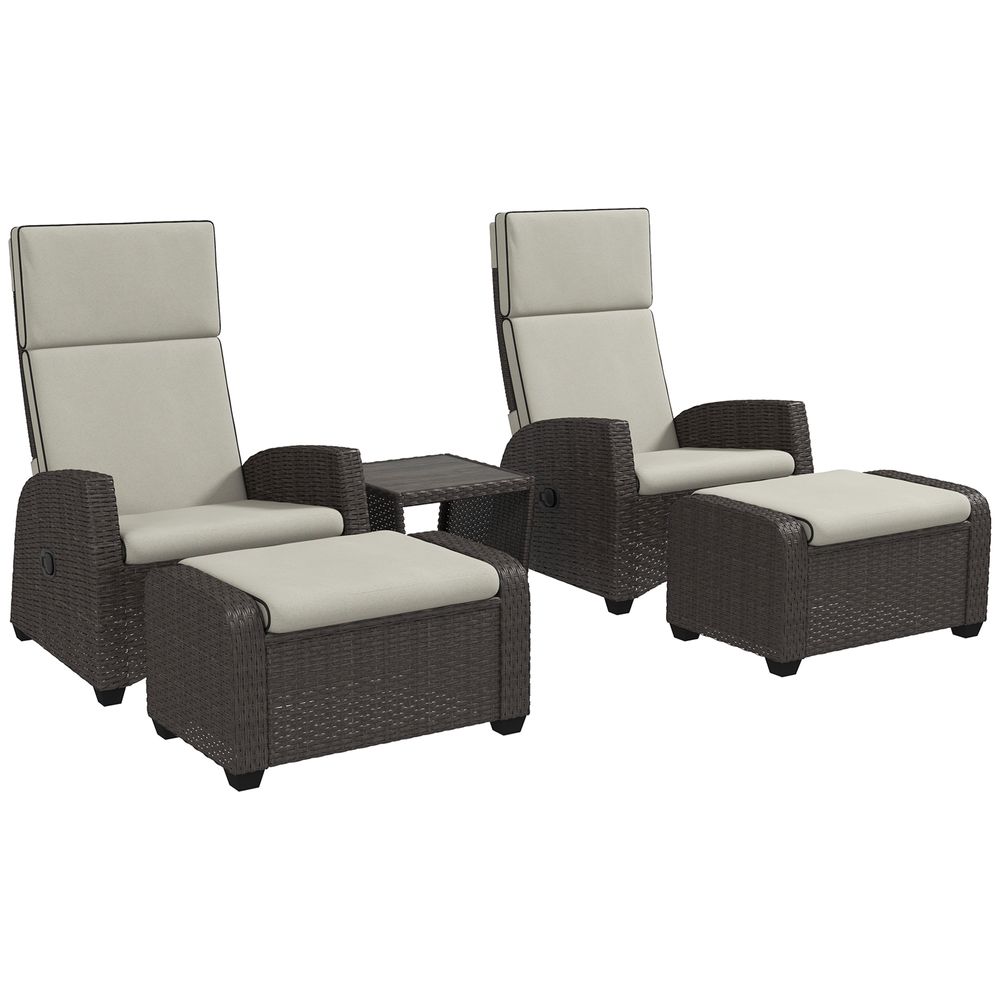Outsunny 5 PCs Rattan Garden Furniture Set with Reclining Chairs, Table, Brown - anydaydirect