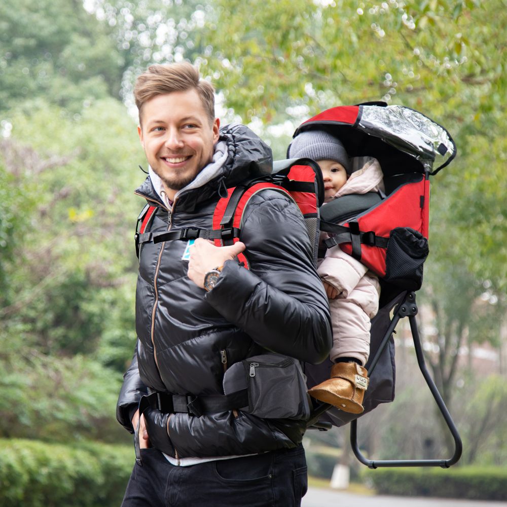 Baby Hiking Backpack Carrier w/ Detachable Rain Cover for Toddlers Red HOMCOM - anydaydirect