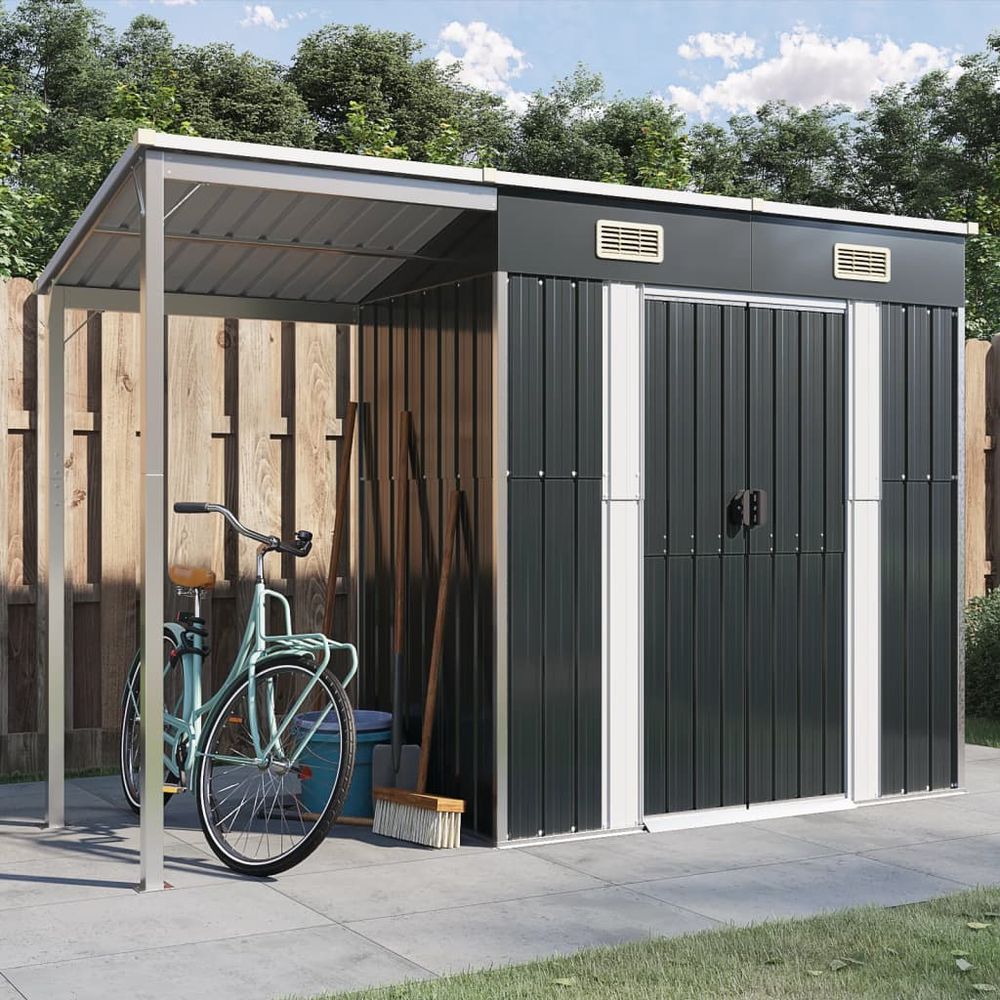 vidaXL Garden Shed with Extended Roof Anthracite 277x110.5x181 cm Steel - anydaydirect