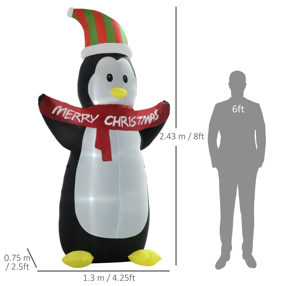 HOMCOM 8ft Inflatable Penguin & Christmas Banner Decoration Inner LED Lights - anydaydirect