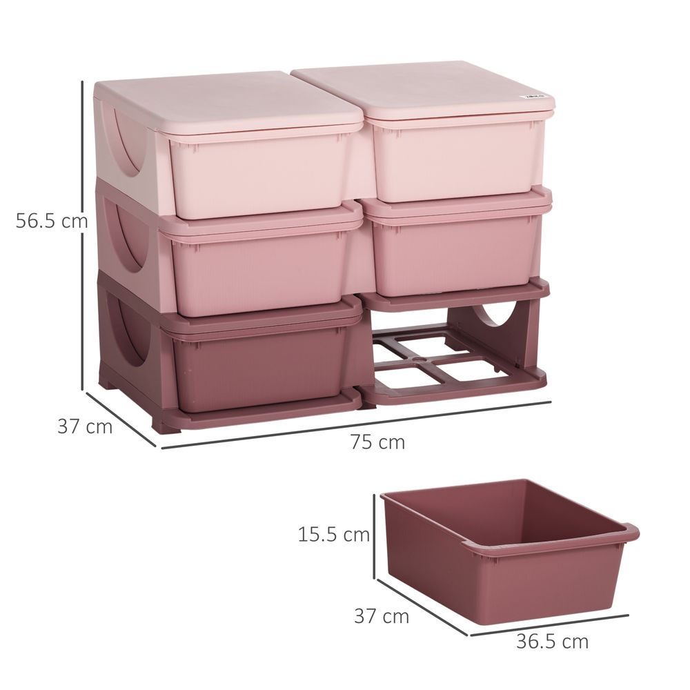 Kids Storage Unit Toy Box Vertical Dresser with Six Drawers - Pink HOMCOM - anydaydirect