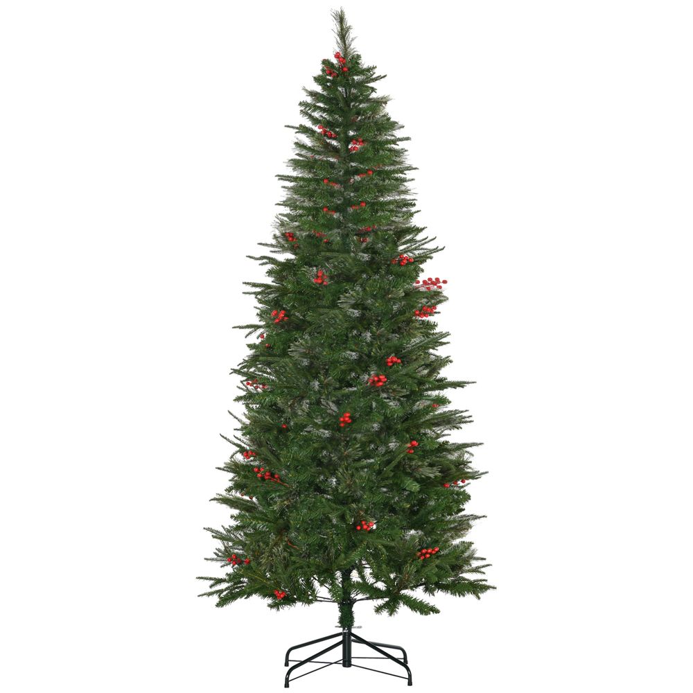 7ft Artificial Christmas Tree Holiday with Pencil Shape, Berries HOMCOM - anydaydirect