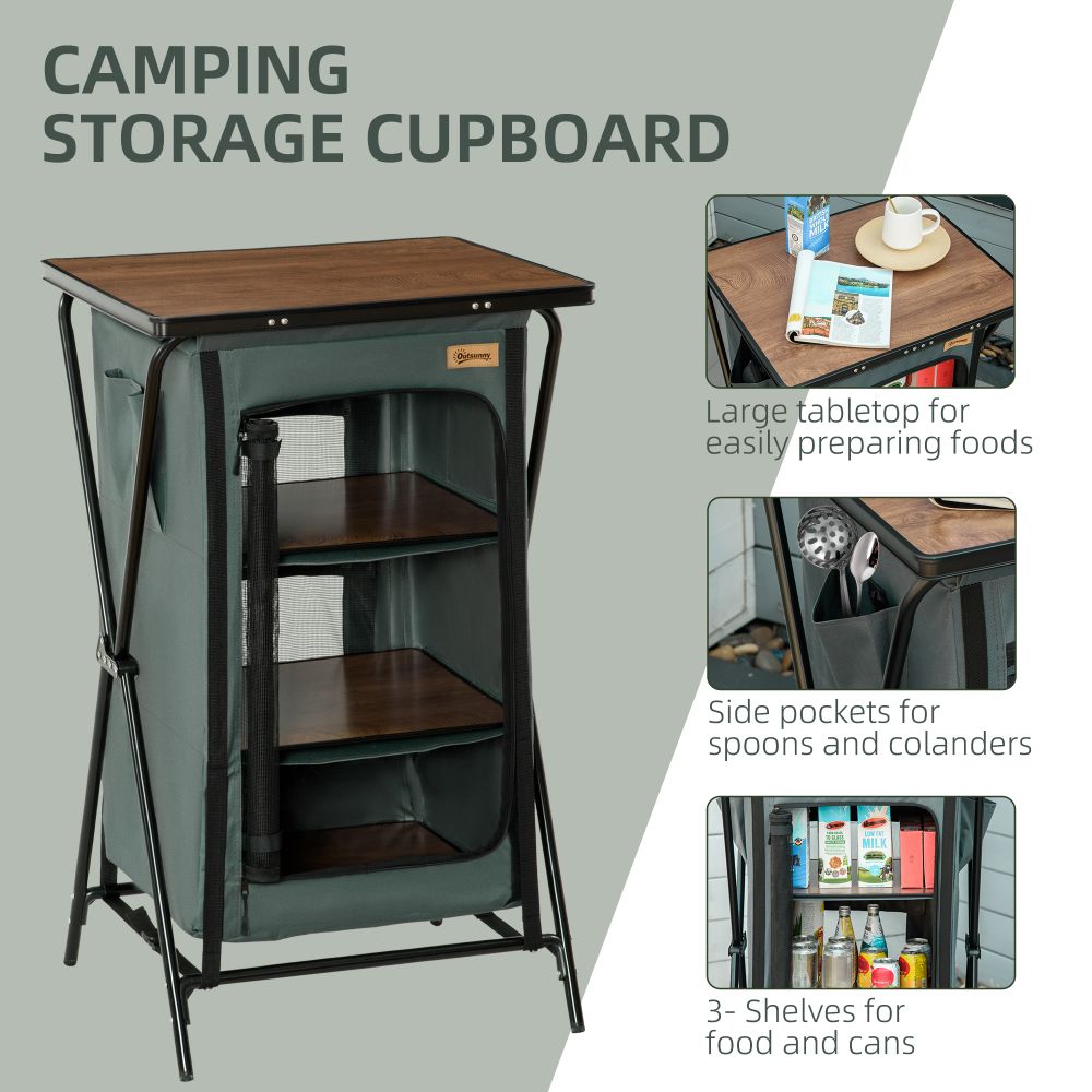 Camping Cupboard Aluminium Foldable Kitchen Station w/ Carrying Bag Outsunny - anydaydirect