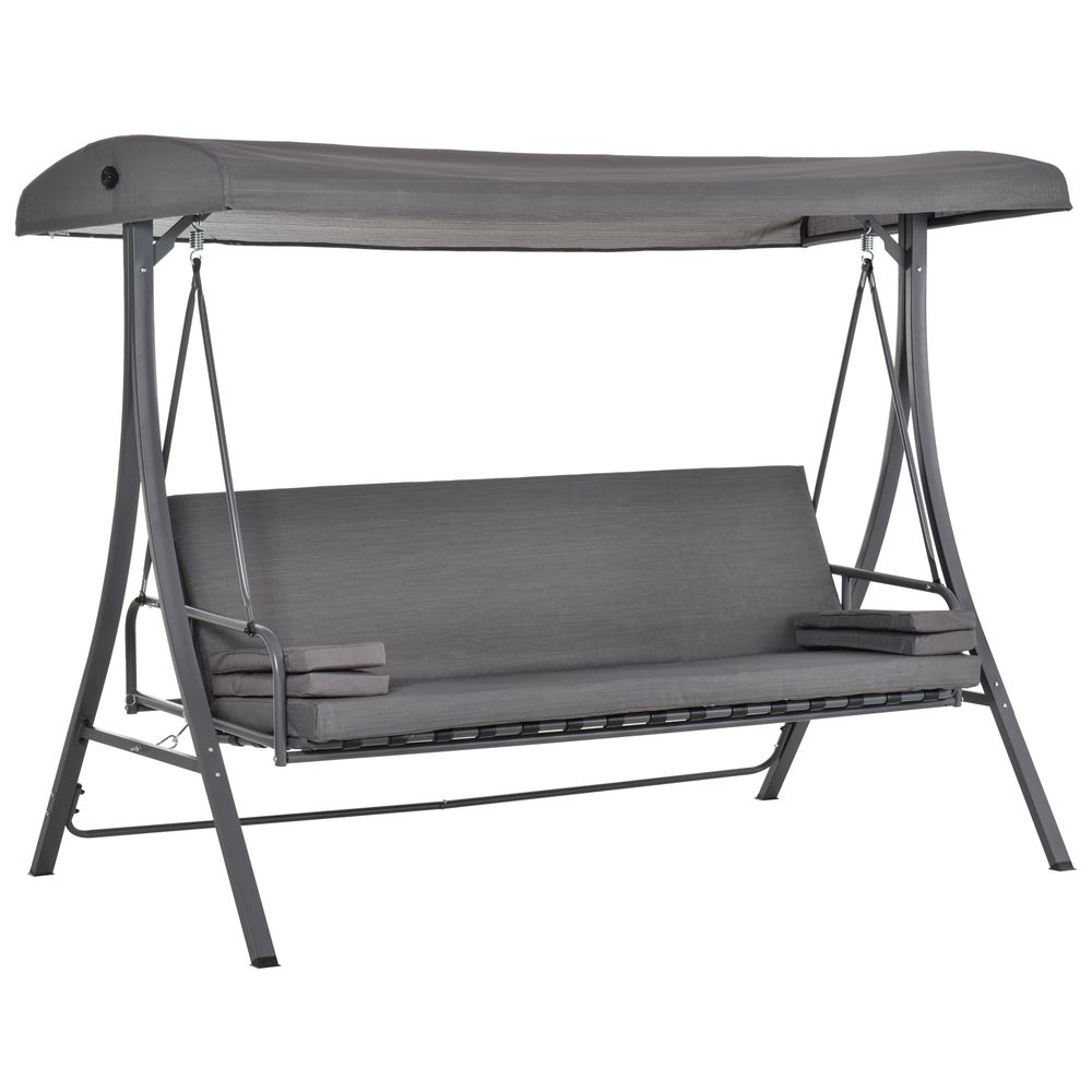 2-in-1 Swing Chair  3 Seater Bench With Adjustable Canopy Pillow, Grey - anydaydirect