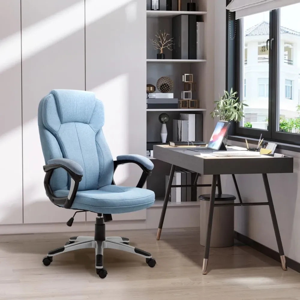 High Back Home Office Chair Height Adjustable Computer Chair w/ Armrests, Blue - anydaydirect