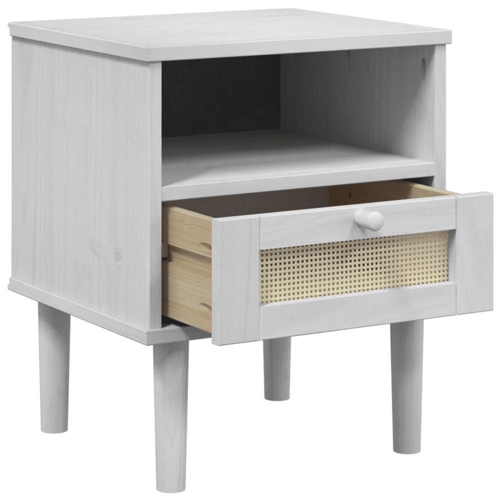 vidaXL Bedside Cabinet SENJA Rattan Look White 40x35x48 cm Solid Wood Pine - anydaydirect