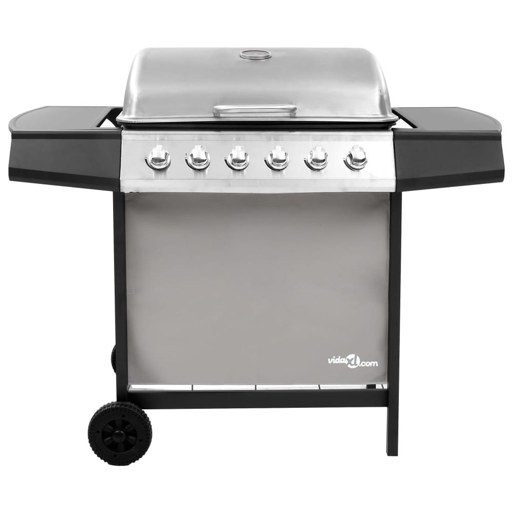 Gas BBQ Grill with 6 Burners Black and Silver (FR/BE/IT/UK/NL only) - anydaydirect