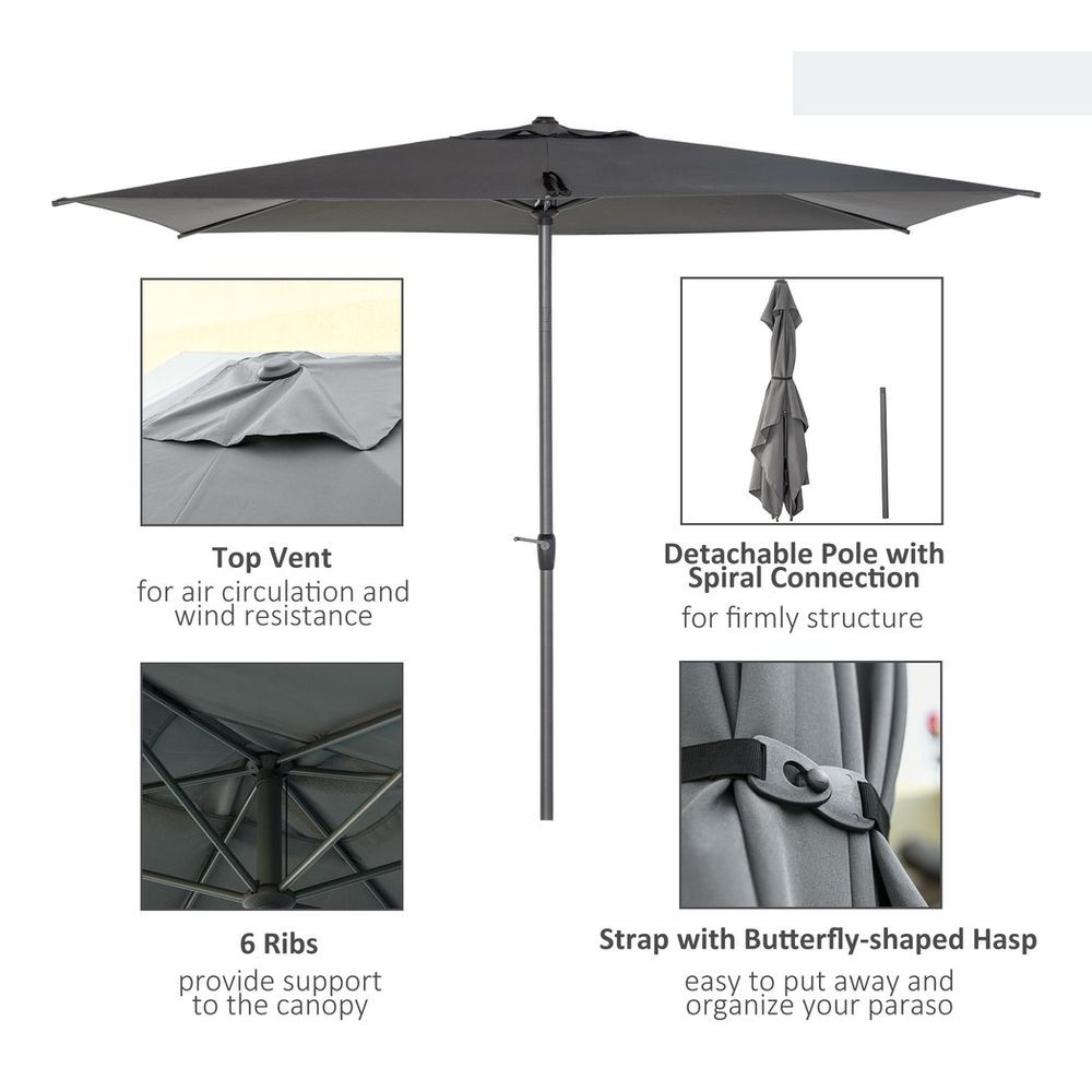 2.58m Aluminium Garden Parasol Sun Umbrella Angled Canopy Grey - anydaydirect