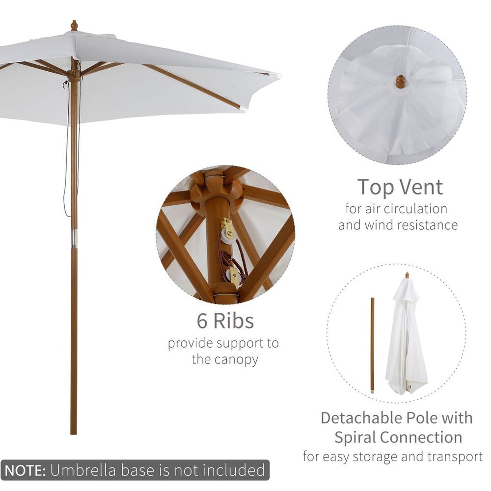 Outsunny 2.5m Wood Garden Parasol Sun Shade Patio Outdoor Wooden Umbrella Canopy - anydaydirect