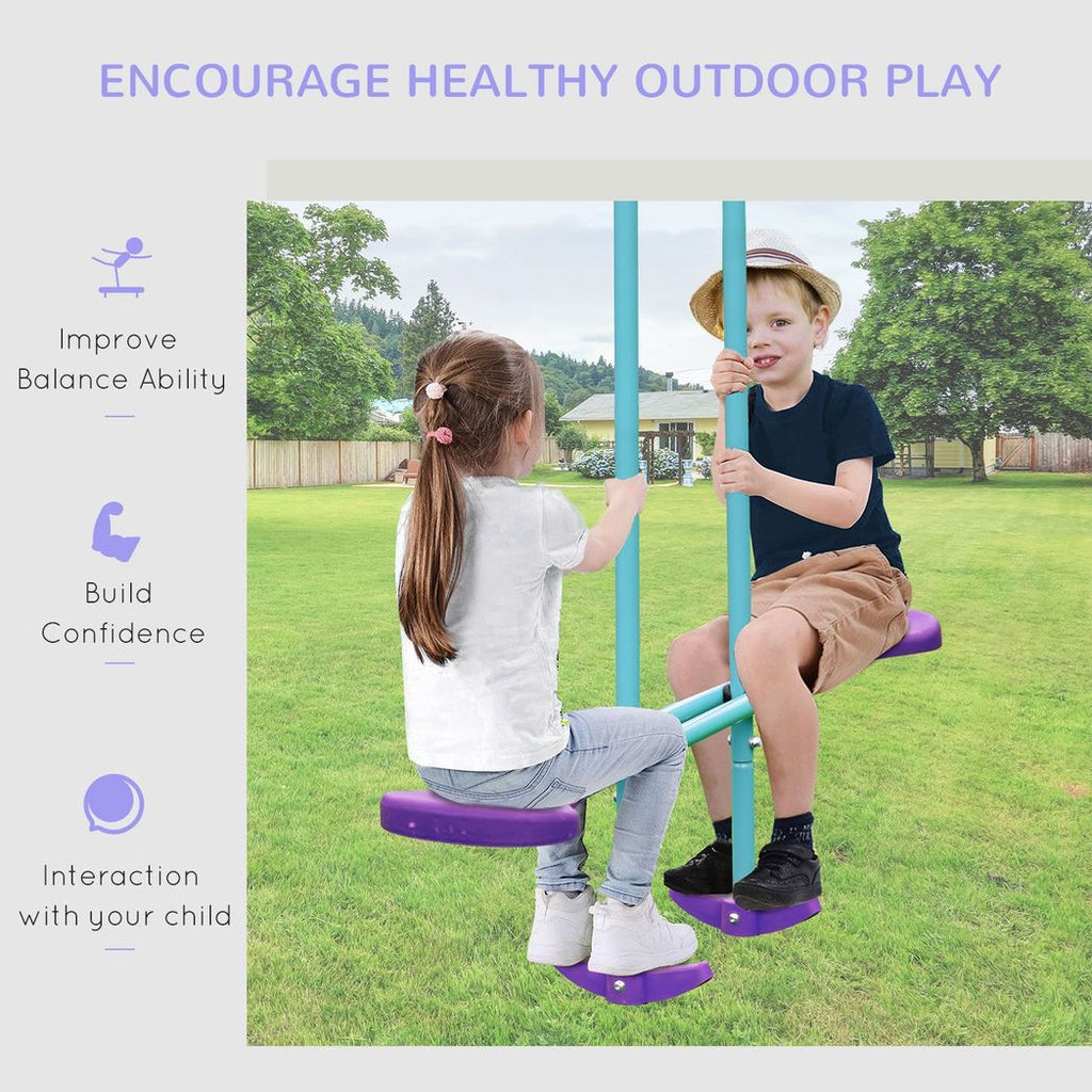 Outsunny Metal 2 Swings & Seesaw Set Height Adjustable Outdoor Play Set, Green - anydaydirect