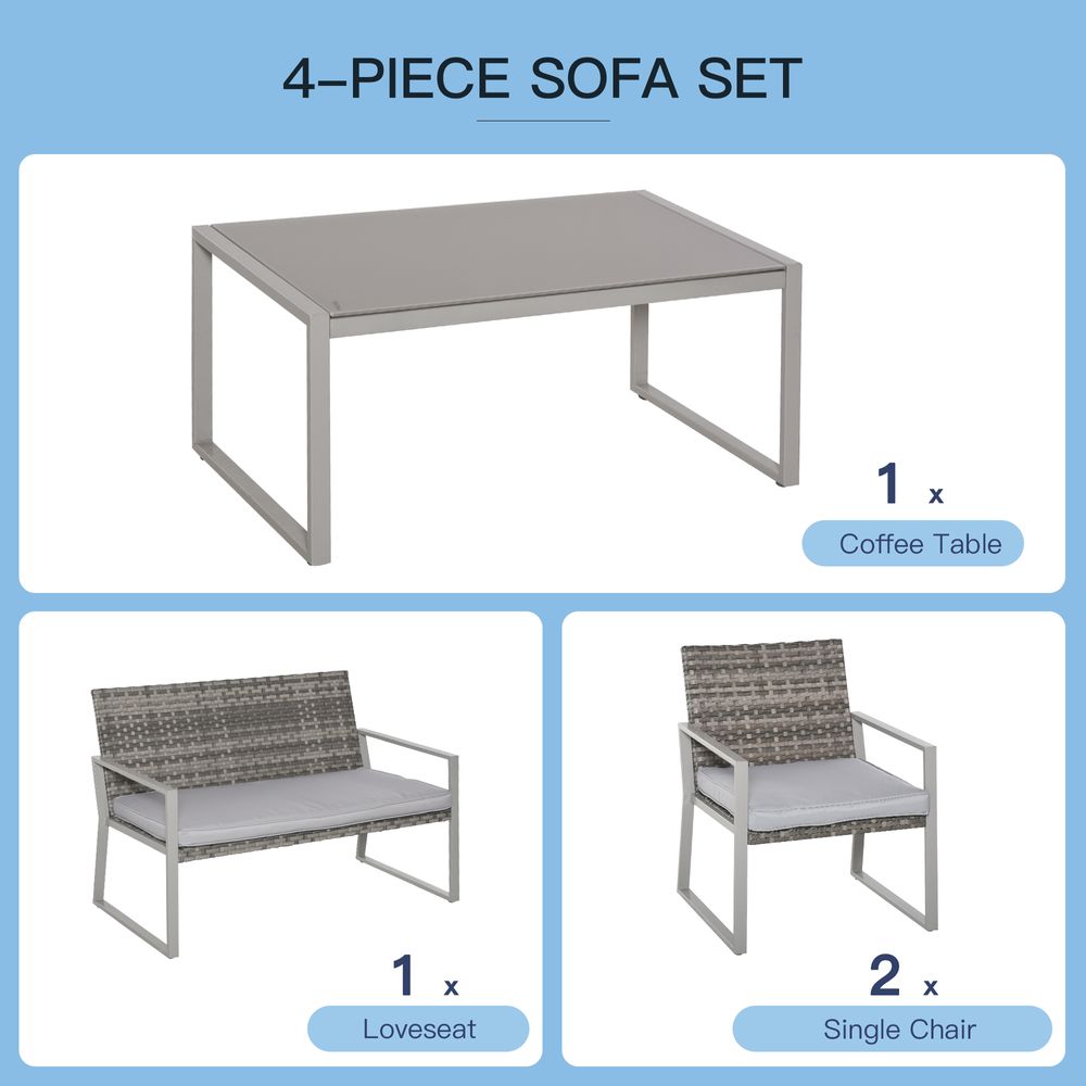 4-Piece Outdoor Garden Rattan Seating Furniture Set Grey - anydaydirect