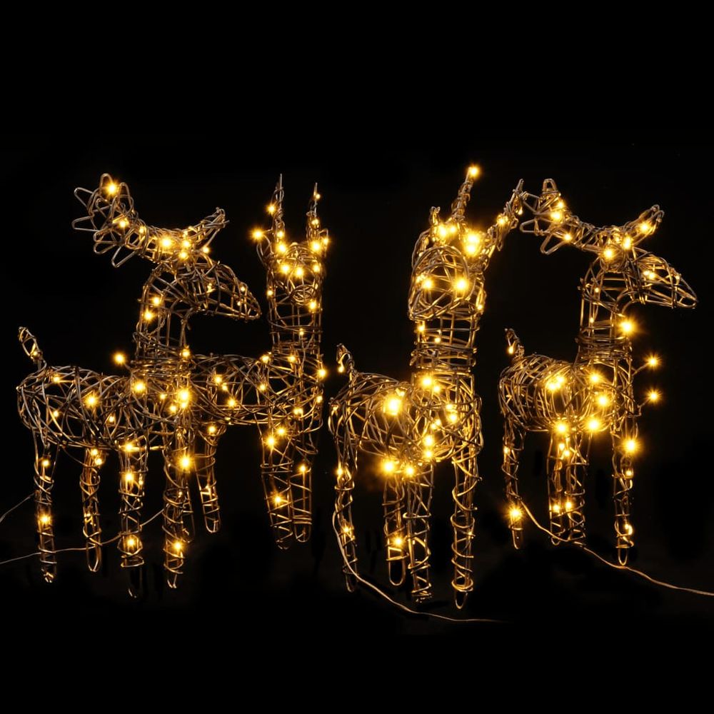 vidaXL Christmas Decorations 4 pcs Reindeers 160 LEDs Warm White Rattan - anydaydirect