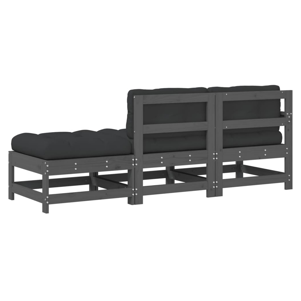 vidaXL 3 Piece Garden Lounge Set with Cushions Grey Solid Wood - anydaydirect