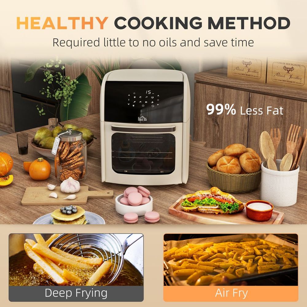 HOMCOM 12L Air Fryer Oven with 8 Preset Modes Rapid Air Circulation 1800W White - anydaydirect